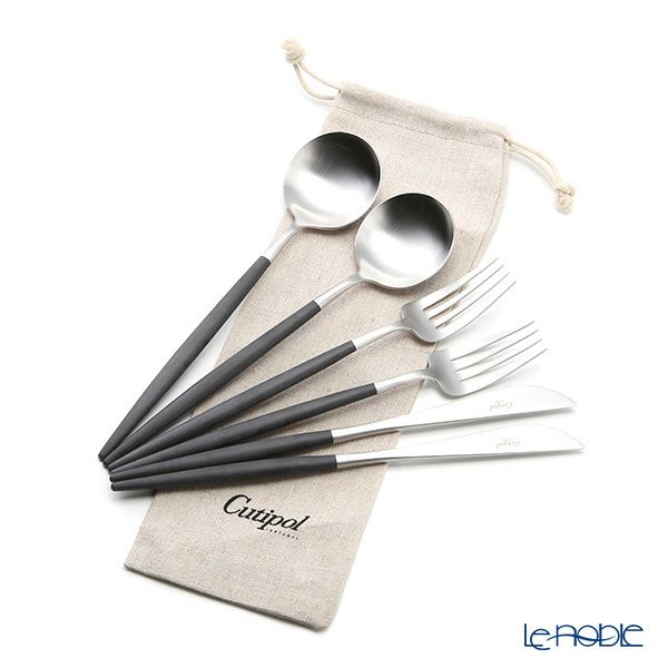 クチポール ゴア GOA ブラック／シルバー テーブルスプーン＆テーブルフォーク＆テーブルナイフ 6点セット マット仕上げ【ロゴ入リネン袋付】