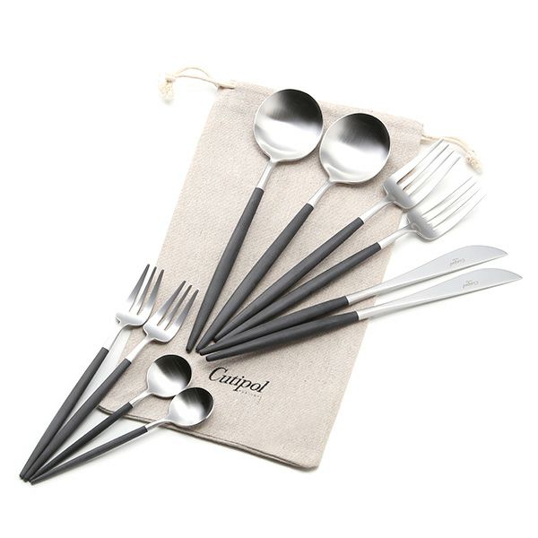 クチポール ゴア GOA ブラック／シルバー 2人用 10点セット マット仕上げ【ロゴ入リネン袋付】