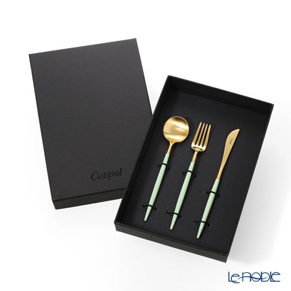 クチポール ゴア GOA セラドン／ゴールド デザート3点セット マット仕上げ 【ブランドボックス付】