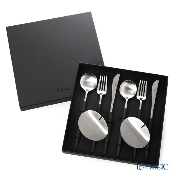 クチポール ゴア GOA ブラック／シルバー マット仕上げ テーブルスプーン＆フォーク＆ナイフ＆カトラリーレスト 8点セット【ブランドボックス付】