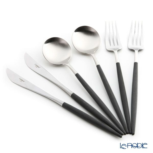 クチポール ゴア GOA ブラック／シルバー マット仕上げ テーブルスプーン＆フォーク＆ナイフ＆カトラリーレスト 8点セット【ブランドボックス付】