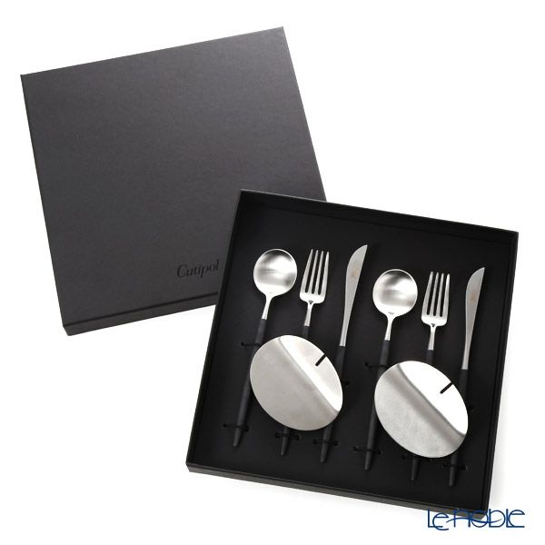 クチポール ゴア GOA ブラック／シルバー マット仕上げ デザートスプーン＆フォーク＆ナイフ＆カトラリーレスト 8点セット【ブランドボックス付】