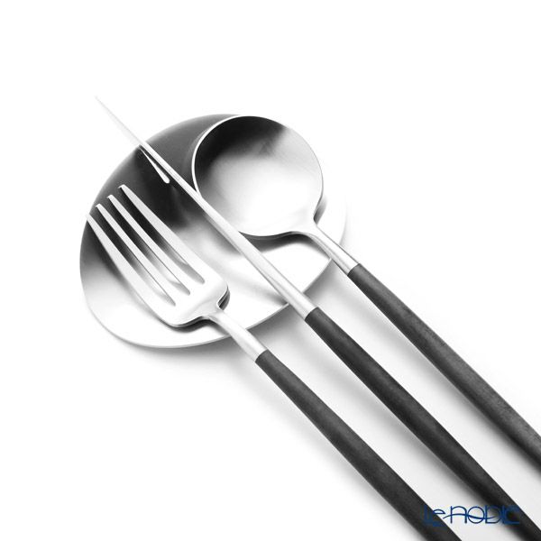 クチポール ゴア GOA ブラック／シルバー マット仕上げ デザートスプーン＆フォーク＆ナイフ＆カトラリーレスト 8点セット【ブランドボックス付】