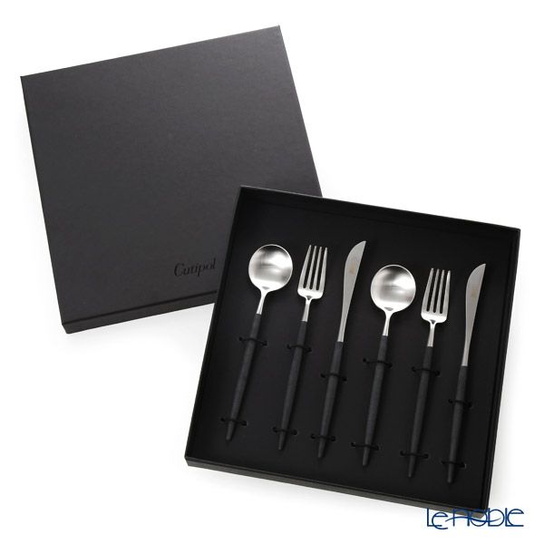 クチポール ゴア GOA ブラック／シルバー マット仕上げ デザートスプーン＆デザートフォーク＆デザートナイフ 6点セット【ブランドボックス付】