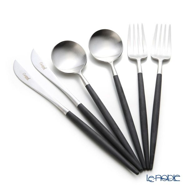 クチポール ゴア GOA ブラック／シルバー マット仕上げ デザートスプーン＆デザートフォーク＆デザートナイフ 6点セット【ブランドボックス付】