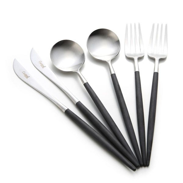 クチポール ゴア GOA ブラック／シルバー マット仕上げ デザートスプーン＆デザートフォーク＆デザートナイフ 6点セット【ブランドボックス付】