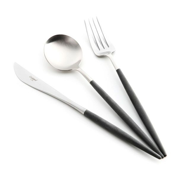 クチポール ゴア GOA ブラック／シルバー マット仕上げ テーブルスプーン＆テーブルフォーク＆テーブルナイフ 3点セット【ブランドボックス付】