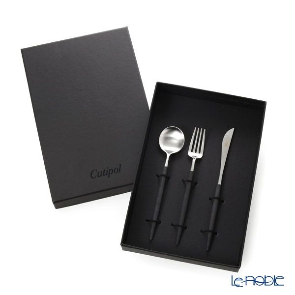 クチポール ゴア GOA ブラック／シルバー マット仕上げ デザートスプーン＆デザートフォーク＆デザートナイフ 3点セット【ブランドボックス付】