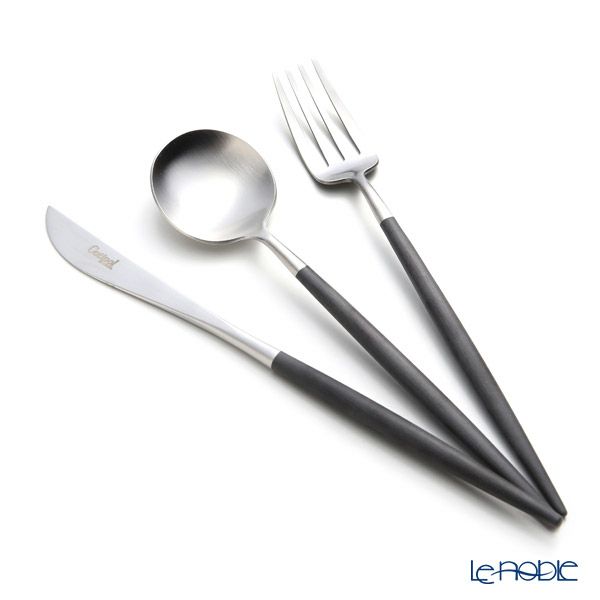 クチポール ゴア GOA ブラック／シルバー マット仕上げ デザートスプーン＆デザートフォーク＆デザートナイフ 3点セット【ブランドボックス付】