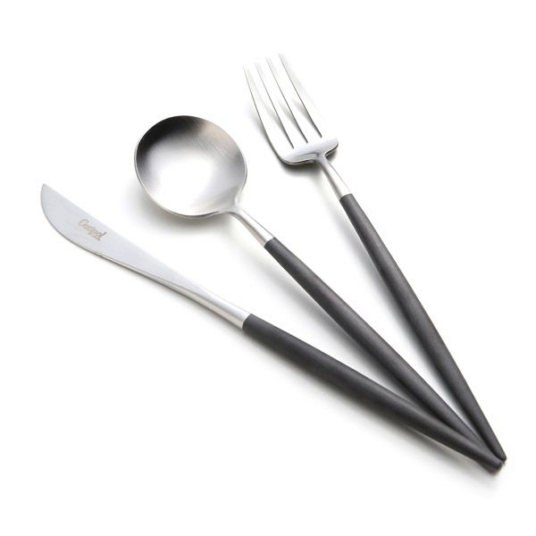 クチポール ゴア GOA ブラック／シルバー マット仕上げ デザートスプーン＆デザートフォーク＆デザートナイフ 3点セット【ブランドボックス付】