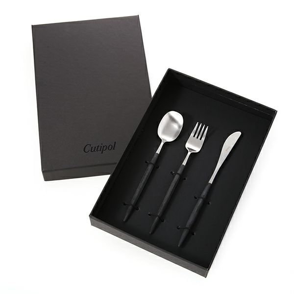 クチポール ナウ NAU ブラック／シルバー デザート3点セット マット仕上げ【ブランドボックス付】