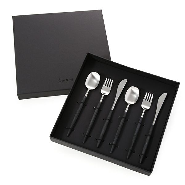 クチポール ナウ NAU ブラック／シルバー デザート6点セット マット仕上げ【ブランドボックス付】