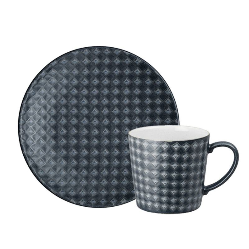 Denby デンビー インプレッション 2点セット ラージマグ 400ml ＆ プレート 17cm チャコールアクセント
