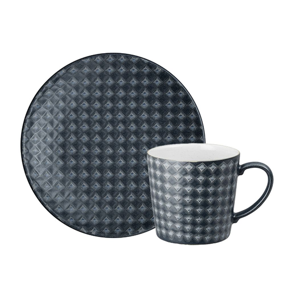 Denby デンビー インプレッション 2点セット ラージマグ 400ml ＆ プレート 17cm チャコールアクセント