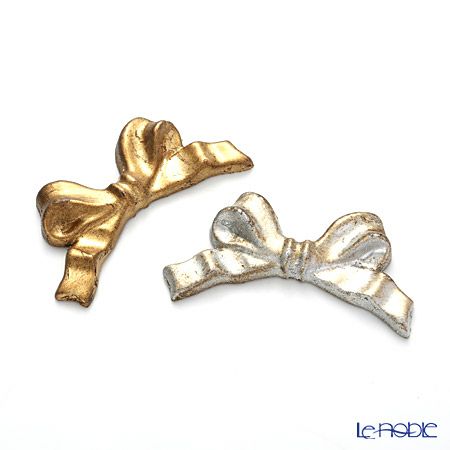 ソルディ フィレンツェリボン ナイフレスト（箸置き） F8 ゴールドリボン＆シルバーリボン ペア