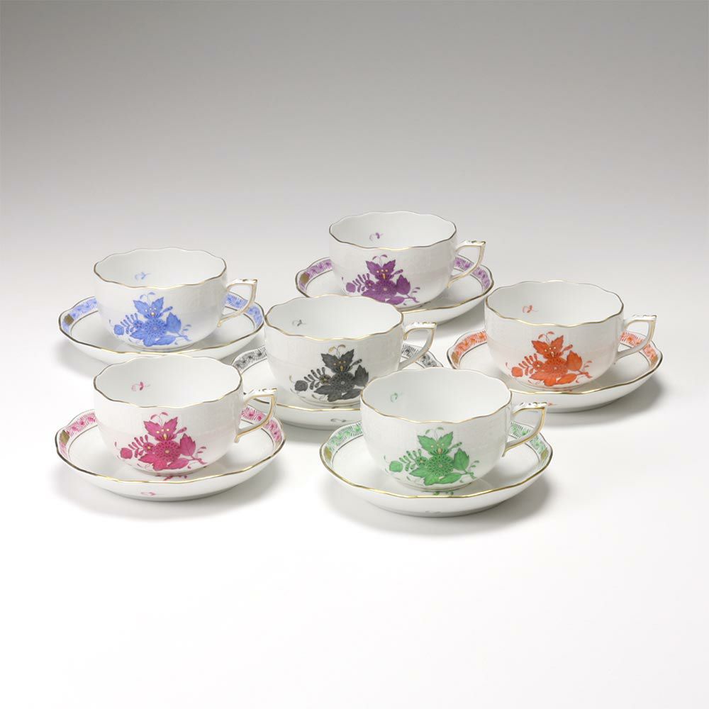 ヘレンド アポニーシリーズ ティーカップ＆ソーサー 200ml 6客セット