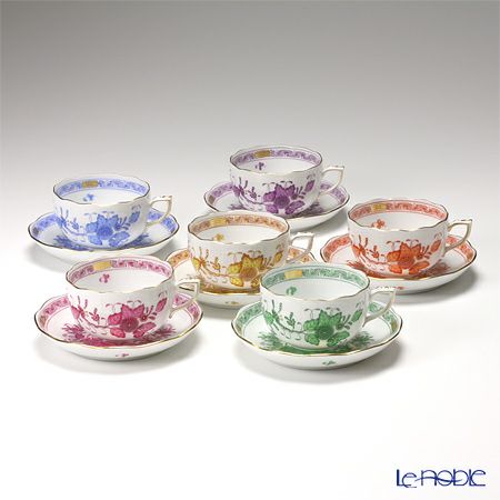 ヘレンド インドの華シリーズ ティーカップ＆ソーサー 6色セット