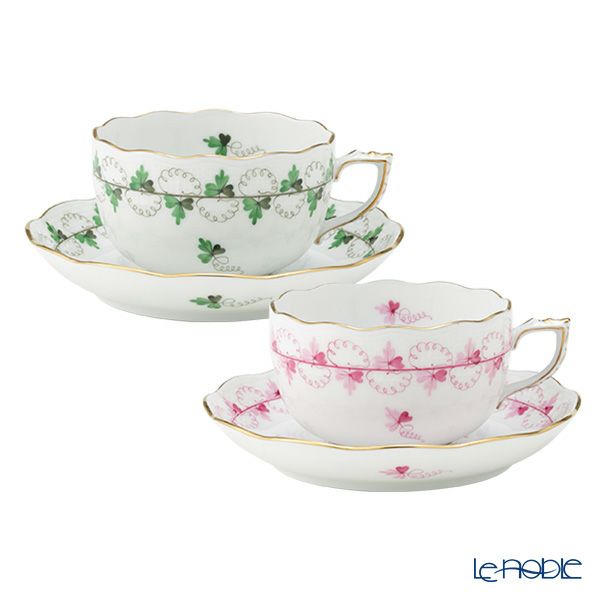 ヘレンド パセリグリーン PE＆ピンク PEP ティーカップ＆ソーサー 200ml ペア