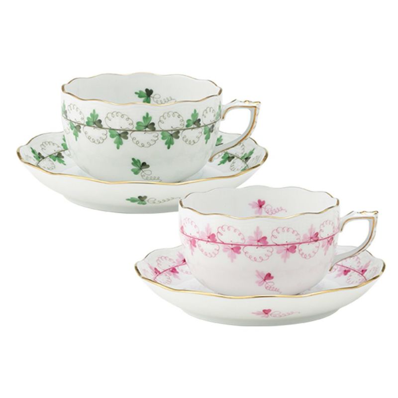 ヘレンド パセリグリーン PE＆ピンク PEP ティーカップ＆ソーサー