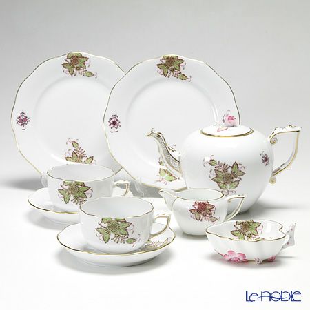 ヘレンド クロチルド グリーン 2人用 ティー7点セット