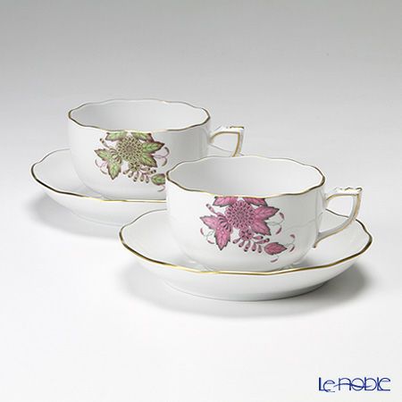 ヘレンド クロチルド ピンク＆グリーン ティーカップ＆ソーサー 200ml ペア