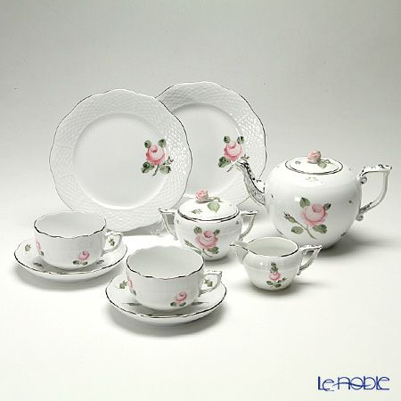 ヘレンド ウィーンのバラ プラチナ 2人用 ティー7点セット