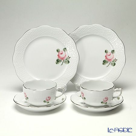 ヘレンド ウィーンのバラ プラチナ トリオセット ペア