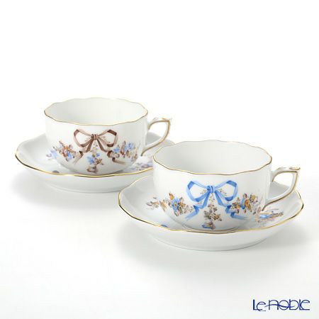 ヘレンド エデン ブラウン EDENMB＆ブルー EDENBM 20724-0-00 ティーカップ＆ソーサー 200ml ペア