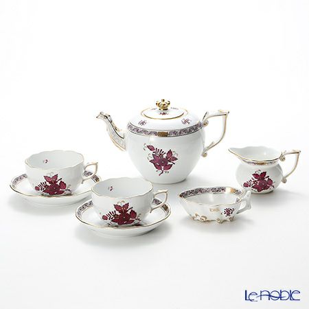 ヘレンド アポニーロイヤルダークピンク 2人用 ティー5点セット