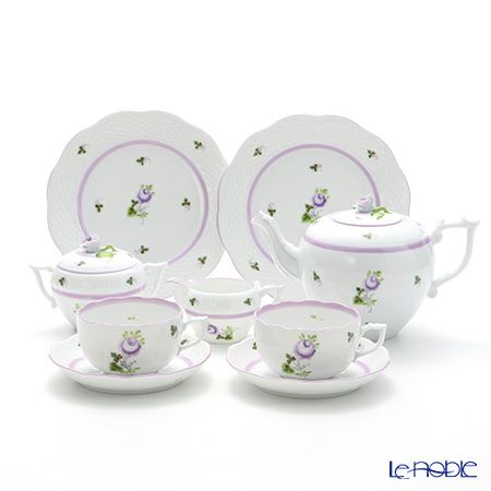 ヘレンド ウィーンのバラ ライラック 2人用 ティー7点セット