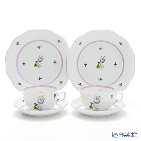 ヘレンド ウィーンのバラ ライラック トリオセット ペア