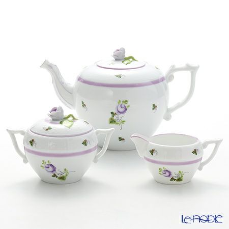 ヘレンド ウィーンのバラ ライラック ポット3点セット