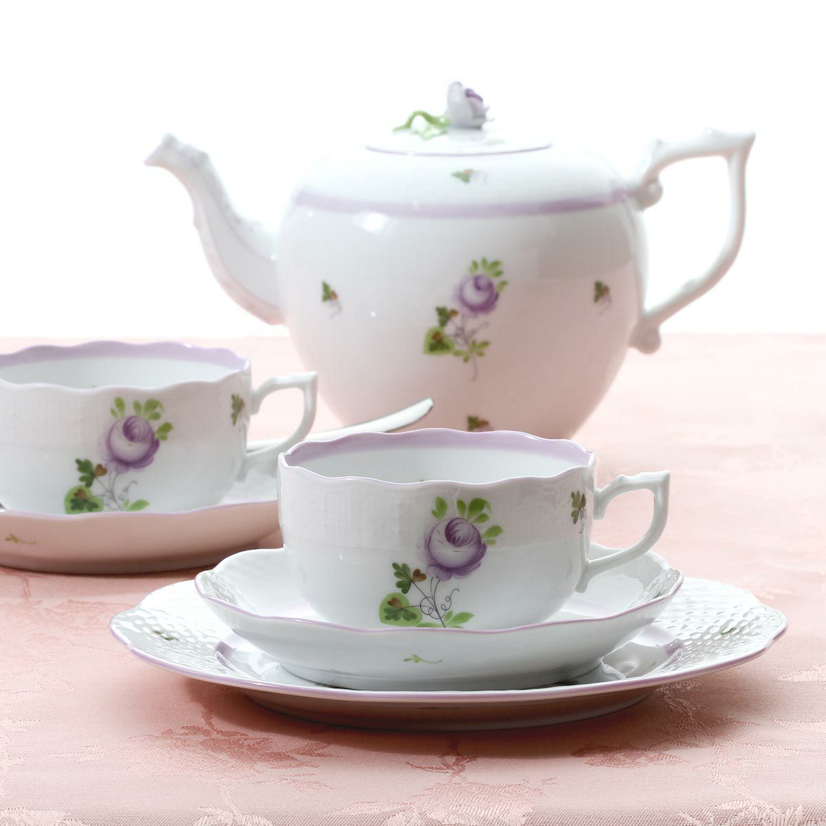 ヘレンド (HEREND) ウィーンのバラ ライラック 00724-0-00 ティーカップ＆ソーサー 200ml 6客セット