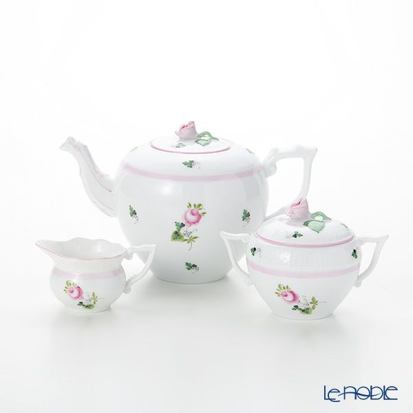 ヘレンド ウィーンのバラ ピンク ポット3点セット