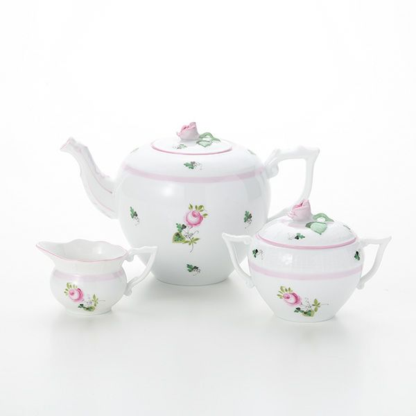 ヘレンド ウィーンのバラ ピンク ポット3点セット