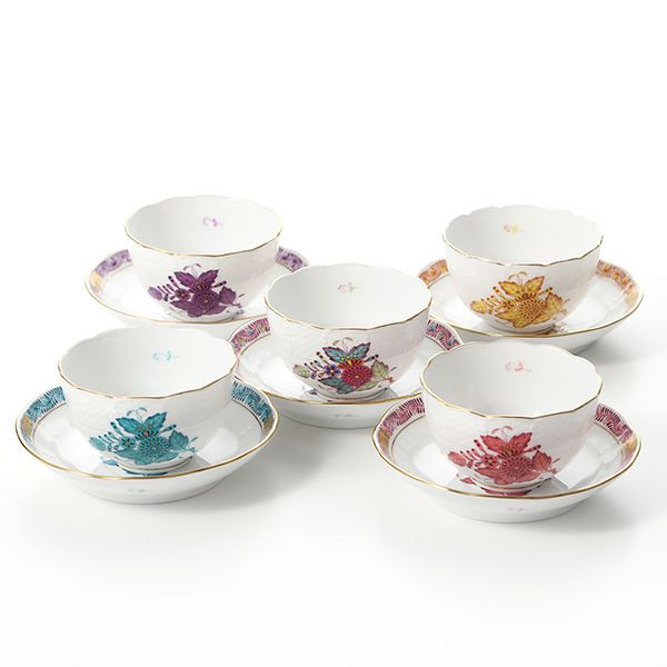 ヘレンド アポニー 00710-0-91／711 ジャパニーズカップ＆ソーサー 130ml 5色セットA