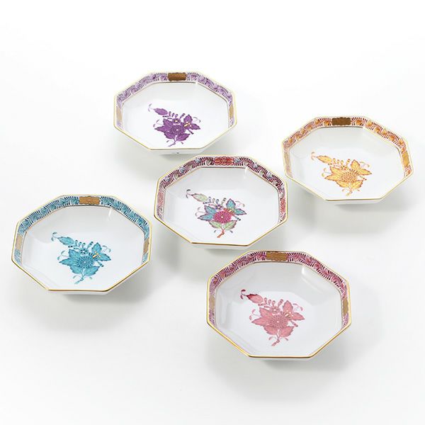 ヘレンド アポニー 04307-0-00 小皿（オクタゴナル） 11cm 5色セットA