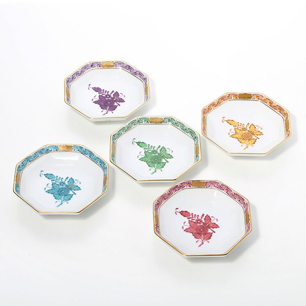 ヘレンド アポニー 04307-0-00 小皿（オクタゴナル） 11cm 5色セットB