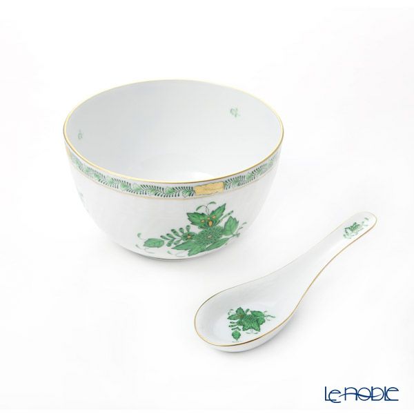 ヘレンド アポニーグリーン AV 00237-0-00 ＆ 01365-0-00／1365 レンゲ ＆ スラップボウル12cm セット