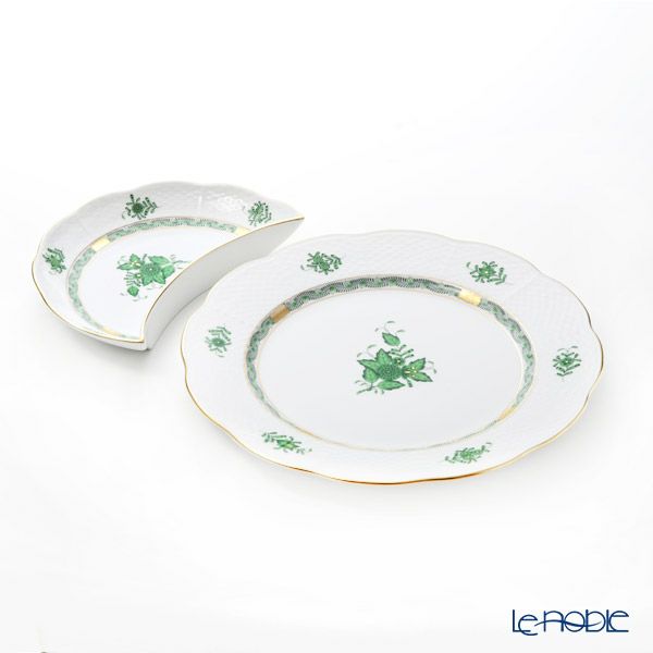 ヘレンド アポニーグリーン AV プレート27cm ＆ クレセントディッシュ20cm セット