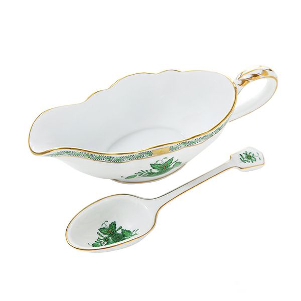 ヘレンド アポニーグリーン AV 00217-0-00 ＆ 00238-0-00 ソースボート＆ ソースレードル20cm セット