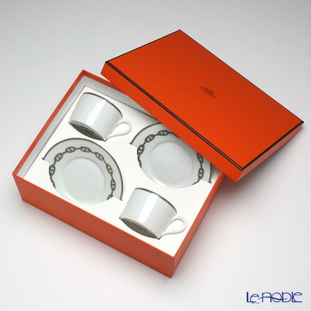 エルメス（HERMES） シェーヌ ダンクル プラチナ ティーカップ＆ソーサー 150ml ペア