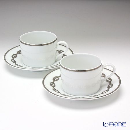 エルメス（HERMES） シェーヌ ダンクル プラチナ ティーカップ＆ソーサー 150ml ペア