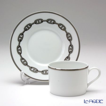 エルメス（HERMES） シェーヌ ダンクル プラチナ ティーカップ＆ソーサー 150ml ペア
