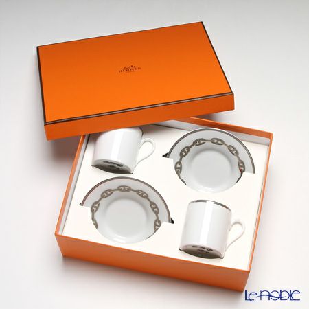 エルメス（HERMES） シェーヌ ダンクル プラチナ コーヒーカップ＆ソーサー 90ml ペア