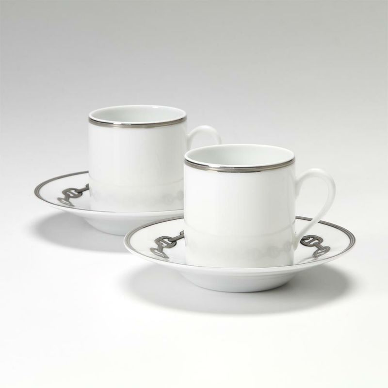 エルメス（HERMES） シェーヌ ダンクル プラチナ コーヒーカップ＆ソーサー 90ml ペア