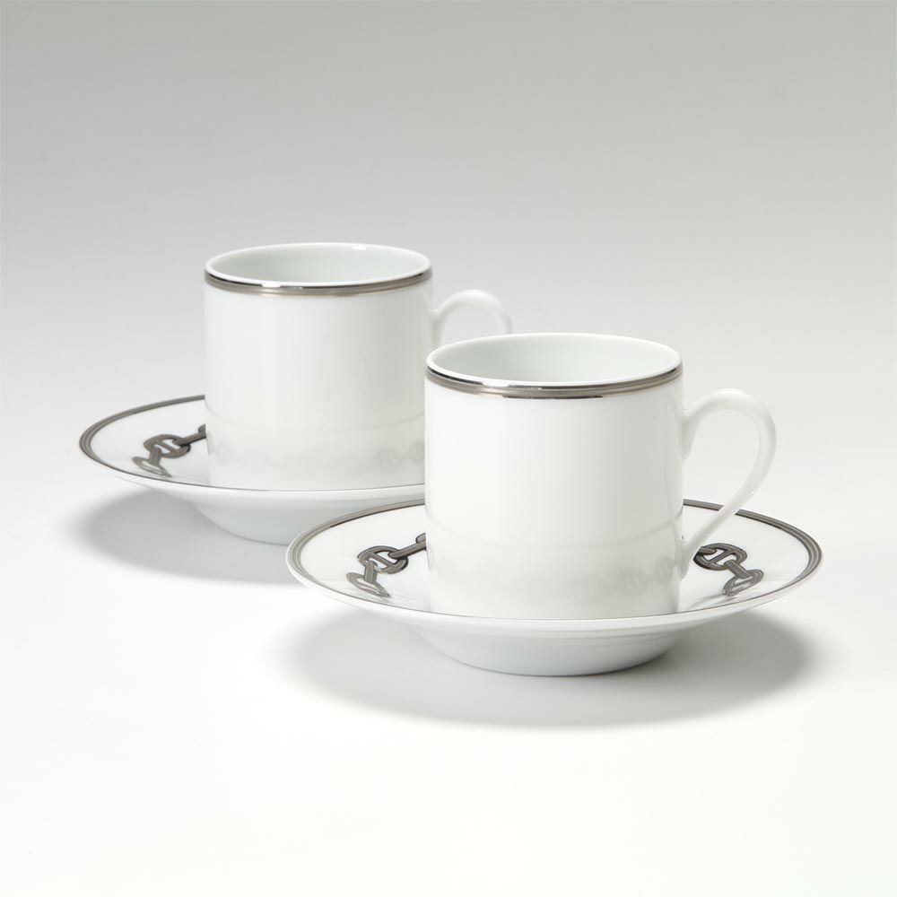 エルメス（HERMES） シェーヌ ダンクル プラチナ コーヒーカップ＆ソーサー 90ml ペア
