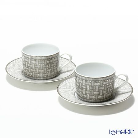 エルメス（HERMES） モザイク ヴァンキャトル プラチナ ティーカップ＆ソーサー 160ml ペア 【ブランドボックス付】
