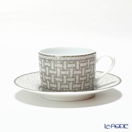 エルメス（HERMES） モザイク ヴァンキャトル プラチナ ティーカップ＆ソーサー 160ml ペア 【ブランドボックス付】