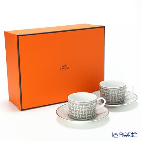 エルメス（HERMES） モザイク ヴァンキャトル プラチナ ティーカップ＆ソーサー 160ml ペア 【ブランドボックス付】